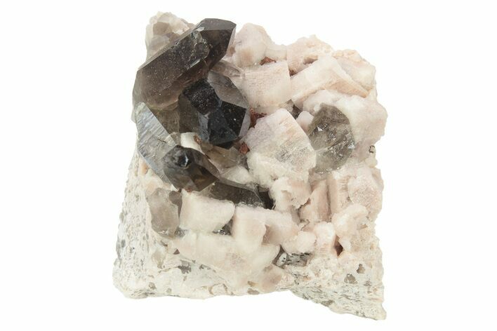 Lustrous Smoky Quartz Crystals on Pink Microcline - Colorado #234645